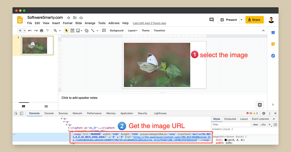 Developer Tools - Get the image URL