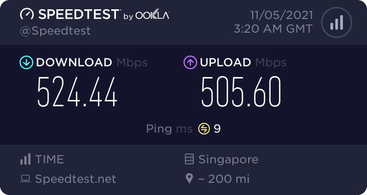 Atlas VPN speed test - Singapore