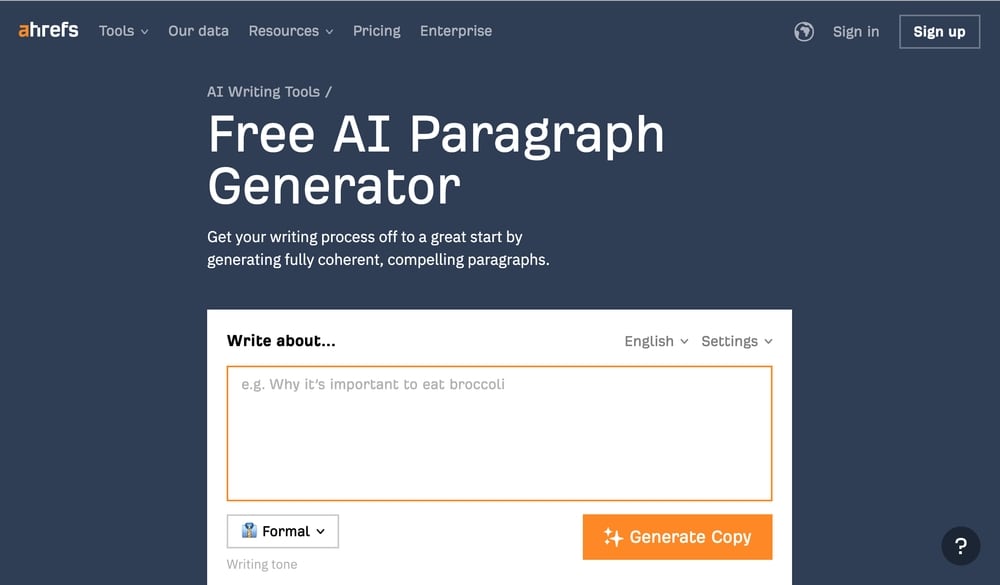 Best AI Paragraph Generator Tools - Ahrefs AI tool